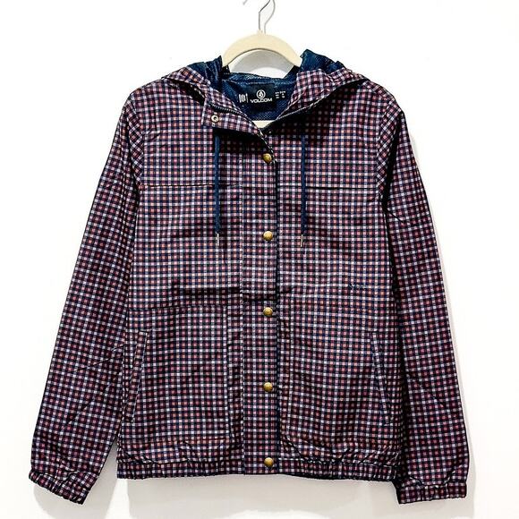 NWT: Volcom - Women's Enemy Stone Windbreaker - Midnight Blue Plaid (size S) - Picture 1 of 7